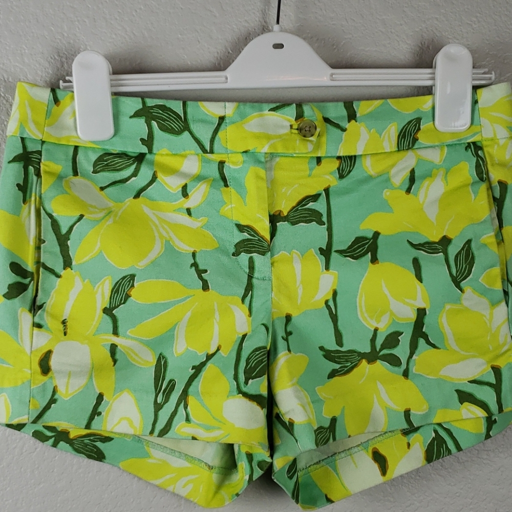 J. Crew | Women's Turquoise Yellow Floral Pockets  Stretch Shorts Sz 4